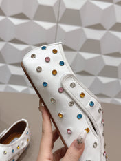 ALAIA 26S EMBELLISHED FLATS IN WHITE LAMBSKIN