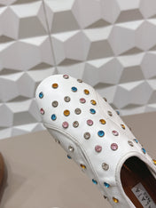 ALAIA 26S EMBELLISHED FLATS IN WHITE LAMBSKIN