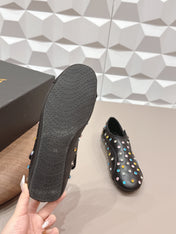 ALAIA 26S EMBELLISHED FLATS IN BLACK LAMBSKIN