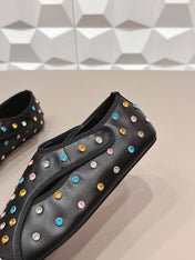 ALAIA 26S EMBELLISHED FLATS IN BLACK LAMBSKIN