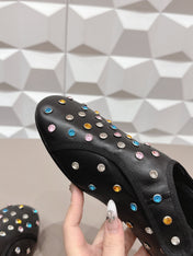 ALAIA 26S EMBELLISHED FLATS IN BLACK LAMBSKIN