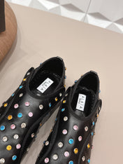 ALAIA 26S EMBELLISHED FLATS IN BLACK LAMBSKIN