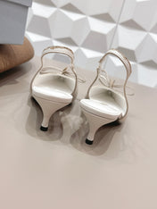 PRADA 26S POINTED TOE SLINGBACK HIGH HEELS 55MM IN CREAM WHITE CALFSKIN WITH BOW