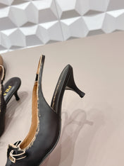 PRADA 26S POINTED TOE SLINGBACK HIGH HEELS 55MM IN BLACK CALFSKIN WITH BOW