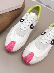LOEWE 26S FLOW RUNNER SNEAKER IN LIGHT GRAY SUEDE AND LIME YELLOW AND BLACK CALFSKIN