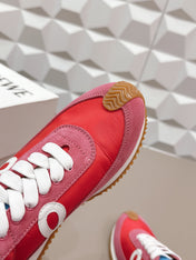LOEWE 26S FLOW RUNNER SNEAKER IN DUSTY ROSE SUEDE AND DARK RED CALFSKIN