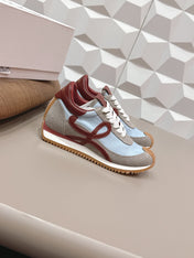 LOEWE 26S FLOW RUNNER SNEAKER IN GRAY AND BLUE SUEDE AND DARK RED CALFSKIN