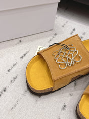 LOEWE 26S FLAT SANDALS IN GOLD YELLOW LOGO GOLD HARDWARE