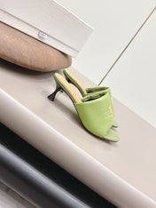 LOEWE 26S MULE HEELS 45MM IN OLIVE GREEN LAMBSKIN GOLD HARDWARE