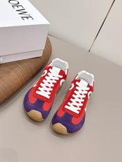 LOEWE 26S BALLET RUNNER 2.0 IN RED AND DARK PURPLE SUEDE AND MESH