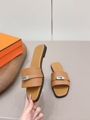 HM 26S GIULIA SANDAL IN TAN BROWN CALFSKIN SILVER HARDWARE