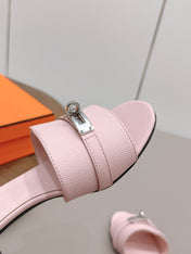 HM 26S KELLY HEEL SANDAL 50MM IN LIGHT PINK EPSOM CALFSKIN SILVER HARDWARE