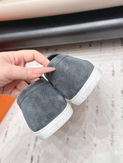 HM 26S KELLY PARIS LOAFERS IN BLUE GREY SUEDE SILVER HARDWARE