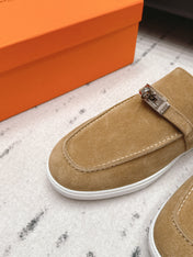 HM 26S KELLY PARIS LOAFERS IN LIGHT BROWN SUEDE SILVER HARDWARE