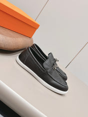 HM 26S KELLY PARIS LOAFERS IN BLACK CALFSKIN SILVER HARDWARE