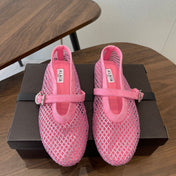 ALAIA 26S MESH FLATS IN PINK SUEDE RHINESTONE-EMBELLISHED