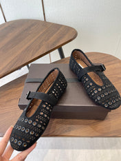 ALAIA 26S MARY JANE FLATS IN BLACK SUEDE