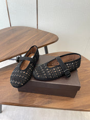 ALAIA 26S MARY JANE FLATS IN BLACK SUEDE