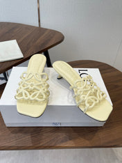 LOEWE 26S HIGH HEEL SANDALS IN LIGHT YELLOW CALFSKIN