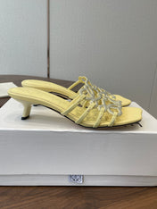 LOEWE 26S HIGH HEEL SANDALS IN BUTTER YELLOW CALFSKIN WITH CRYSTALS
