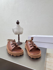 CELINE 25S BILLIE CHUNKY SANDAL IN BROWN CALFSKIN AND TEXTILE