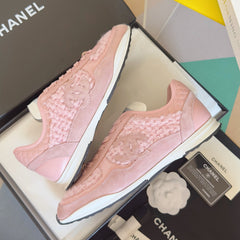 CHANEL 25S SNEAKERS 20MM IN LIGHT PINK CALFSKIN AND SUEDE