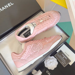 CHANEL 25S SNEAKERS 20MM IN LIGHT PINK CALFSKIN AND SUEDE
