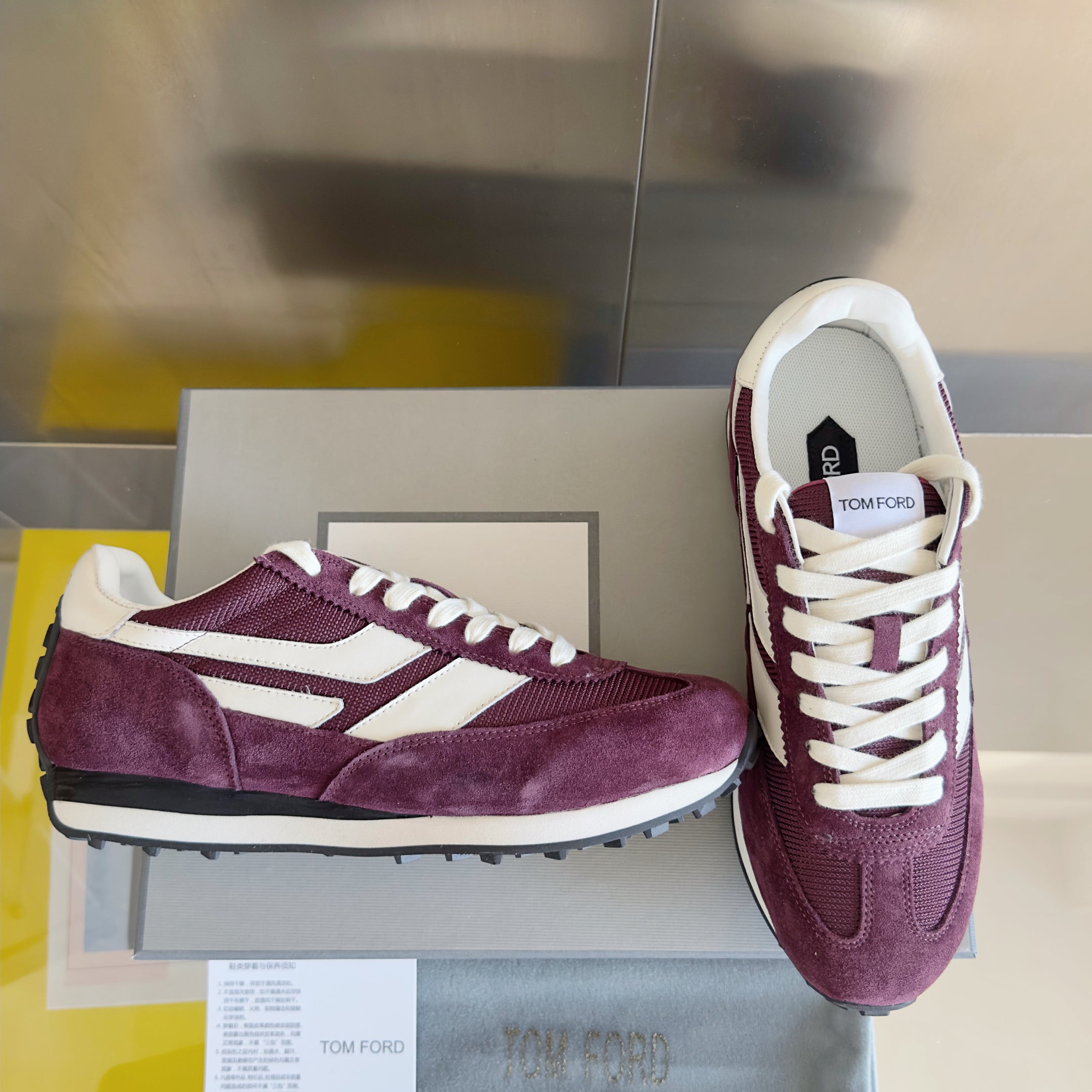 TOM FORD 26S SNEAKERS IN WINE RED SUEDE