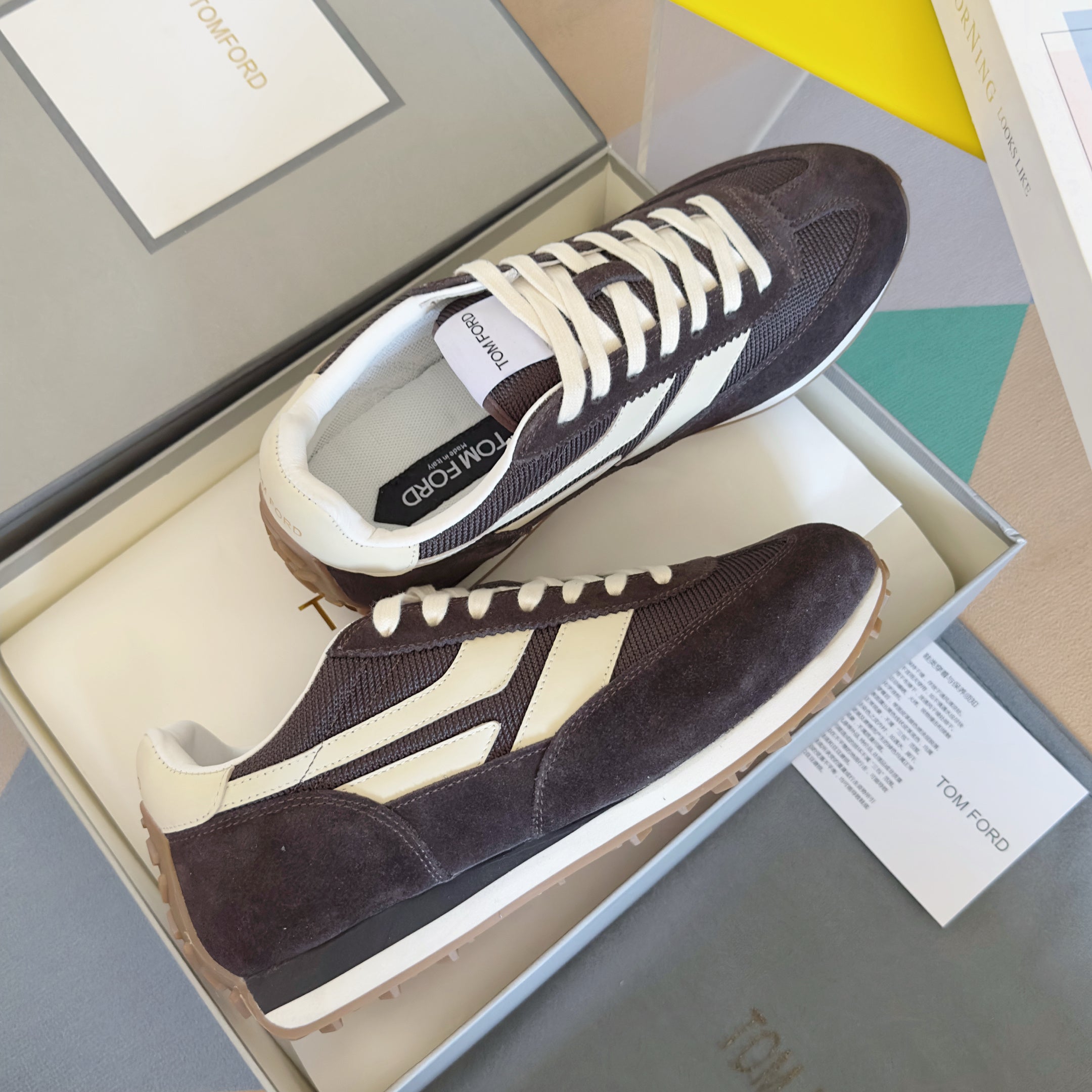 TOM FORD 26S SNEAKERS IN DARK BROWN SUEDE