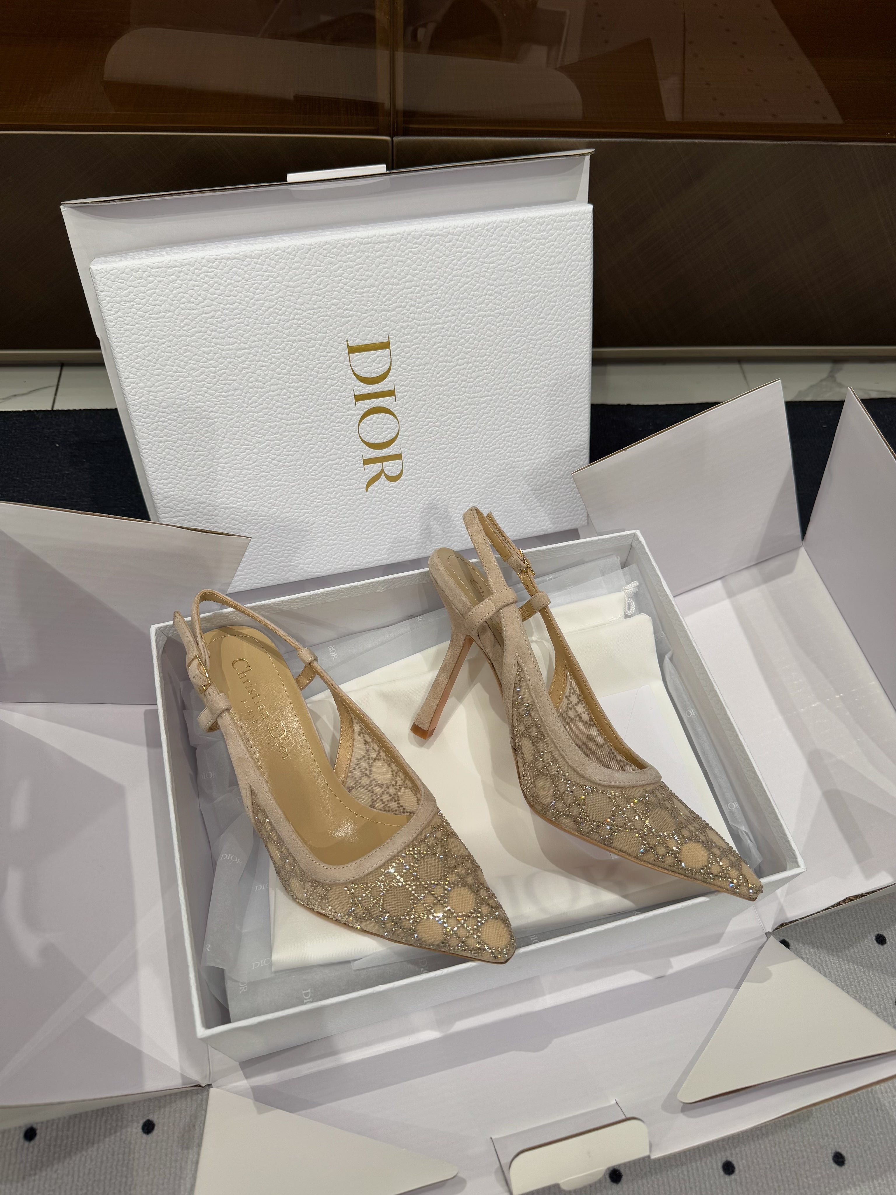 HIGH HEELS SLINGBACK IN CAMEL BEIGE LAMB SUEDE 10 CM