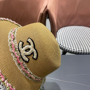 CHANEL 26S LACE & FLORAL TRIM STRAW HAT 337937
