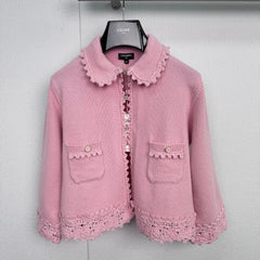 CHANEL 25S KNIT CARDIGAN WITH LACE COLLAR 415
