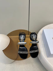 HIGH HEEL 25S SANDALS 85MM IN BLACK CALFSKIN RHINESTONES STRAP