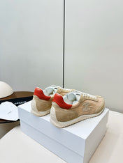 CELINE 25S RACER LOW TOP SNEAKER IN BEIGE AND LIGHT GRAY NYLON AND SUEDE