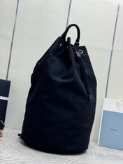 PRADA 25S DRAWSTRING BACKPACK 55 IN BLACK CANVAS LINEN SILVER HARDWRE