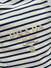 PRADA 25S DRAWSTRING BACKPACK 55 IN HORIZONTAL STRIPES CANVAS SILVER HARDWARE