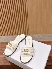 DIOR 26S MULTI STRAP SLIDE SANDALS IN WHITE CALFSKIN GOLD BUCKLE