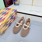 ALAIA MARY JANE FLAT 25S IN BLUSH BEIGE MESH SUEDE