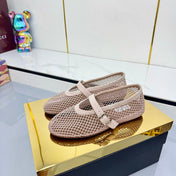ALAIA MARY JANE FLAT 25S IN BLUSH BEIGE MESH SUEDE