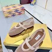 ALAIA MARY JANE FLAT 25S IN BLUSH BEIGE MESH SUEDE