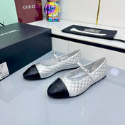 CC MARY JANE FLAT 25S IN SILVER LAMBSKIN EMBOSSED LOGO