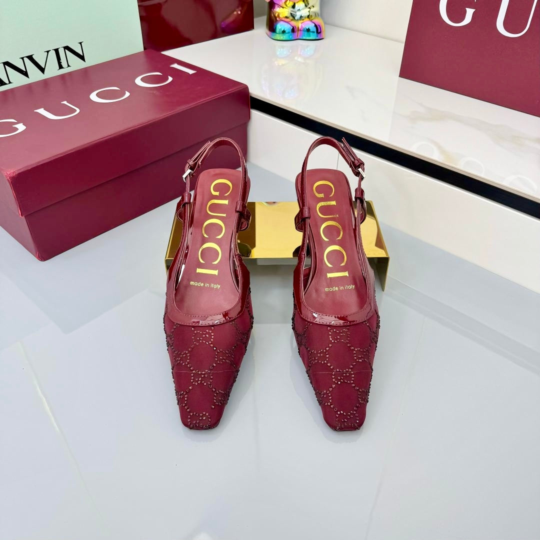 GG HIGH SLINGBACK 25S IN RED SEQUINED MESH FABRIC