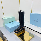 PRADA 25S TALL CHELSEA BOOTS 50MM IN BLACK CALFSKIN