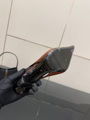 YSL 25S SLINGBACK HIGH HEELS 90 MM IN COGNAC BROWN SATIN WITH GOLD HARDWARE STYLE 15