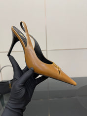 YSL 25S SLINGBACK HIGH HEELS 90 MM IN COPPER BROWN LAMBSKIN WITH GOLD HARDWARE STYLE 11