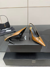 YSL 25S SLINGBACK HIGH HEELS 90 MM IN COPPER BROWN LAMBSKIN WITH GOLD HARDWARE STYLE 11