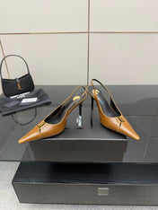 YSL 25S SLINGBACK HIGH HEELS 90 MM IN COPPER BROWN LAMBSKIN WITH GOLD HARDWARE STYLE 11