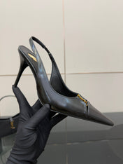 YSL 25S SLINGBACK HIGH HEELS 90 MM IN BLACK LAMBSKIN WITH GOLD HARDWARE STYLE 10