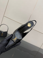 YSL 25S SLINGBACK HIGH HEELS 90 MM IN BLACK LAMBSKIN WITH GOLD HARDWARE STYLE 10