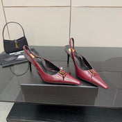 YSL 25S SLINGBACK HIGH HEELS 90 MM IN DARK RED LAMBSKIN WITH GOLD HARDWARE STYLE 9